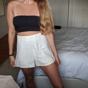 Light Beige Linen High Waisted Shorts